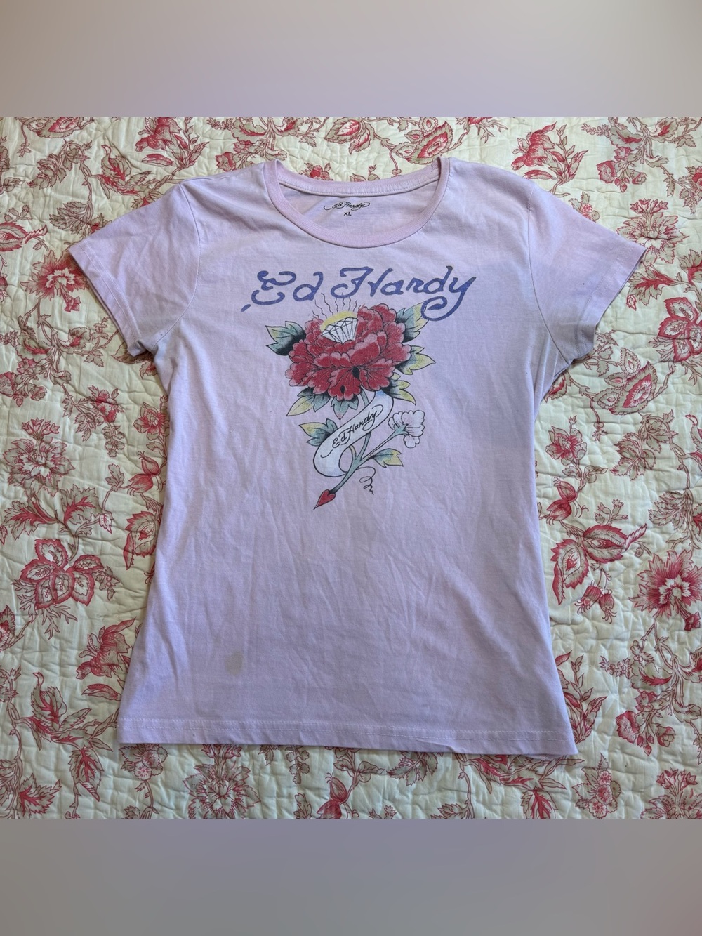 Cute pink Ed Hardy Lavender Floral Graphic Tee